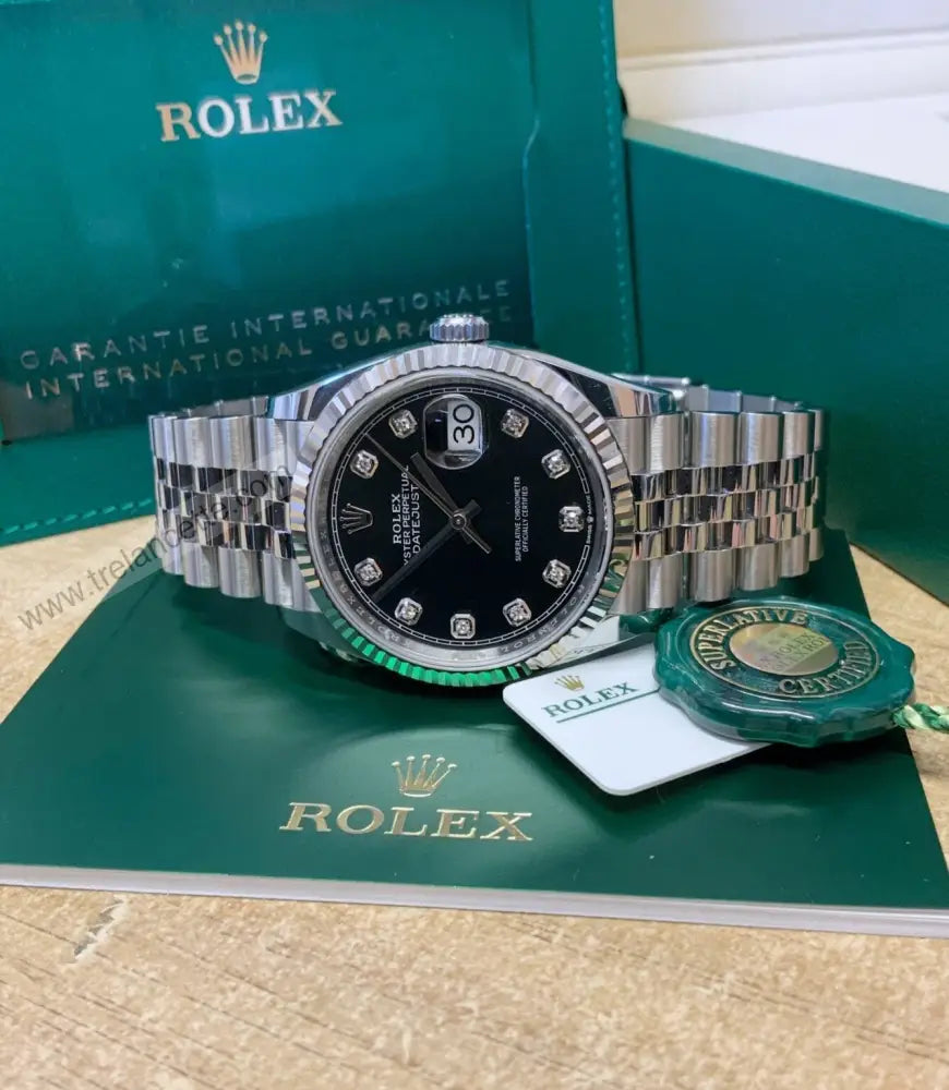 Datejust 36Mm Acciaio Nero Con Brillantini Orologi Da Polso