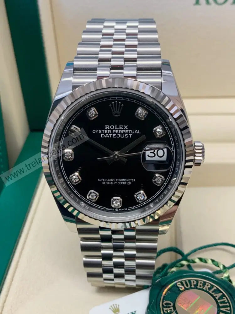 Datejust 36Mm Acciaio Nero Con Brillantini Orologi Da Polso