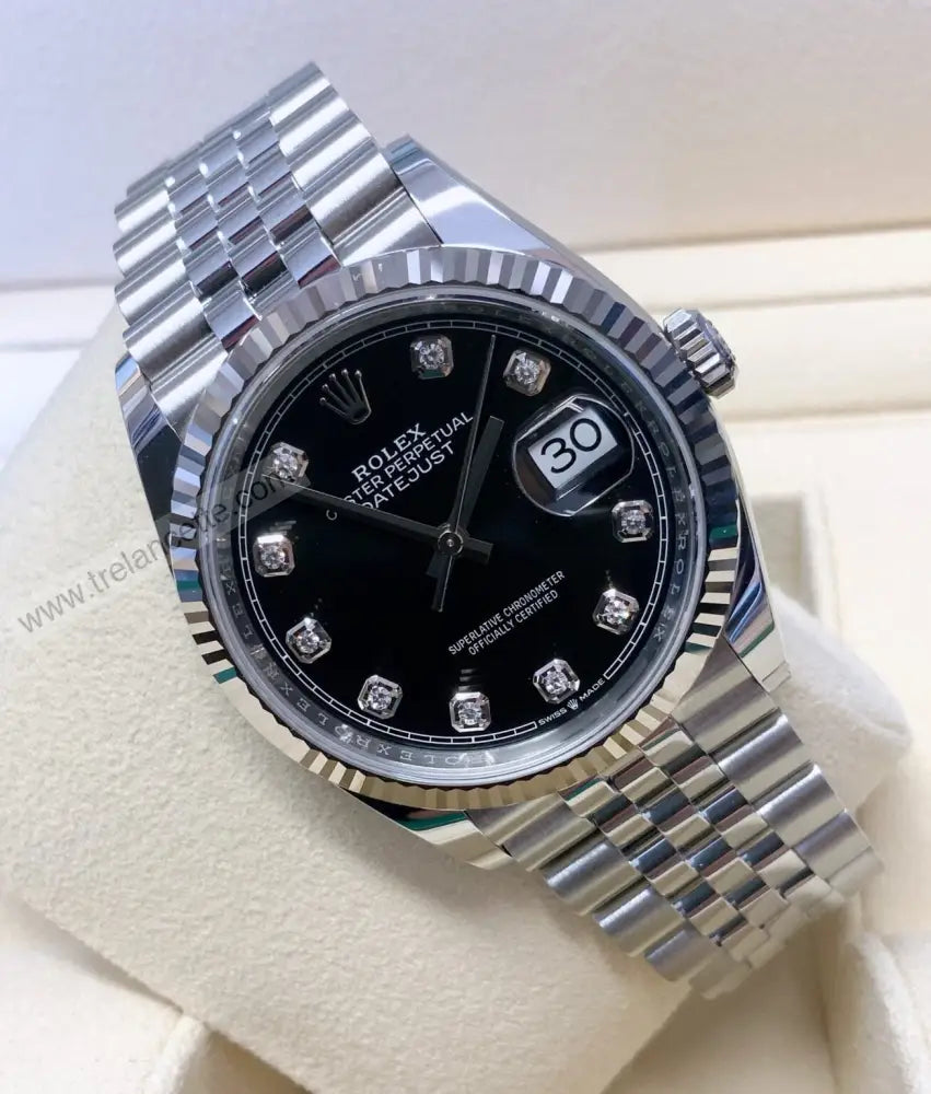 Datejust 36Mm Acciaio Nero Con Brillantini Orologi Da Polso