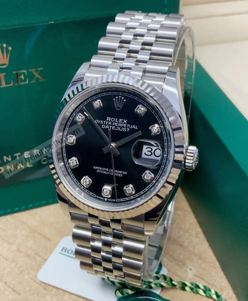 Datejust 36Mm Acciaio Nero Con Brillantini Orologi Da Polso