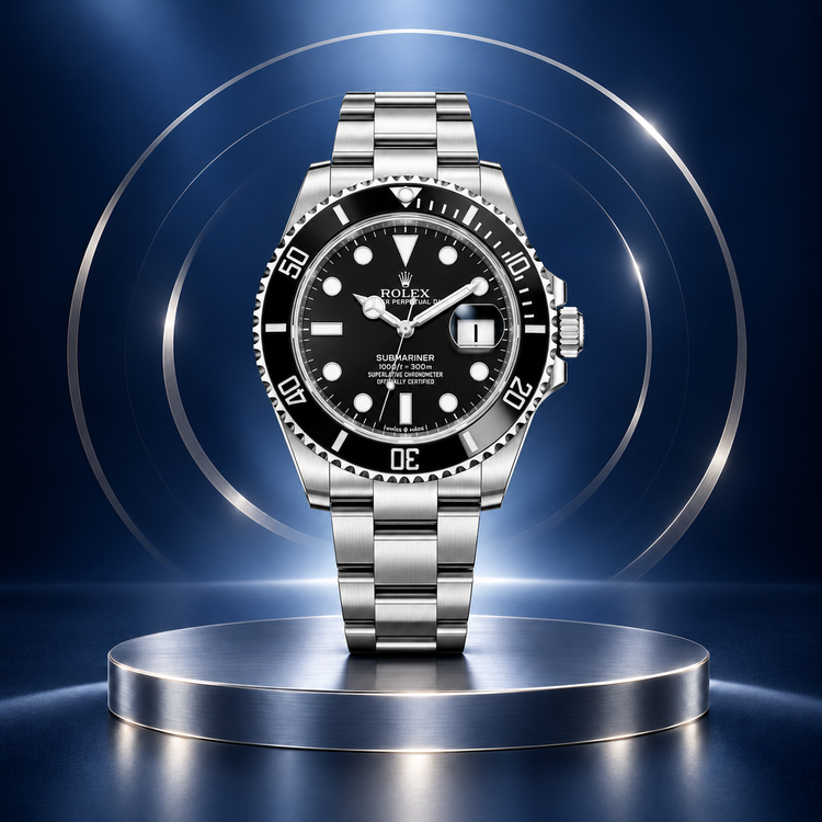 Replica Rolex Submariner con quadrante e lunetta neri, immagine della collezione