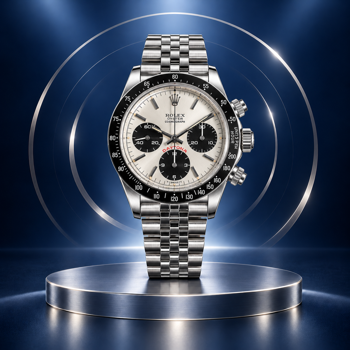 Replica Rolex Daytona con quadrante bianco e lunetta nera, immagine della collezione