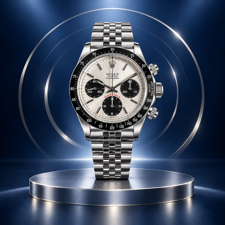 Replica Rolex Daytona con quadrante bianco e lunetta nera, immagine della collezione