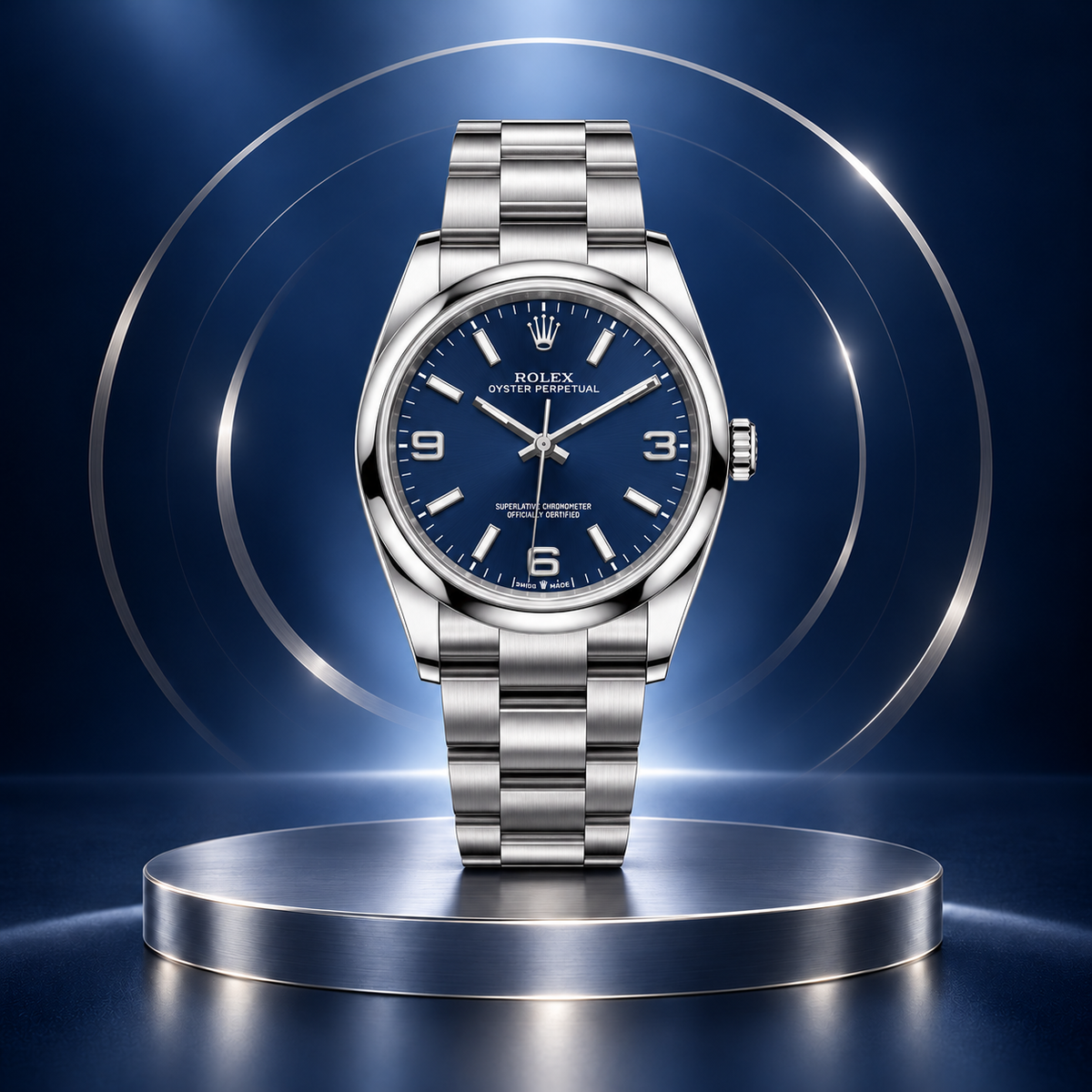 Replica Rolex Oyster Perpetual con quadrante blu e bracciale Oyster