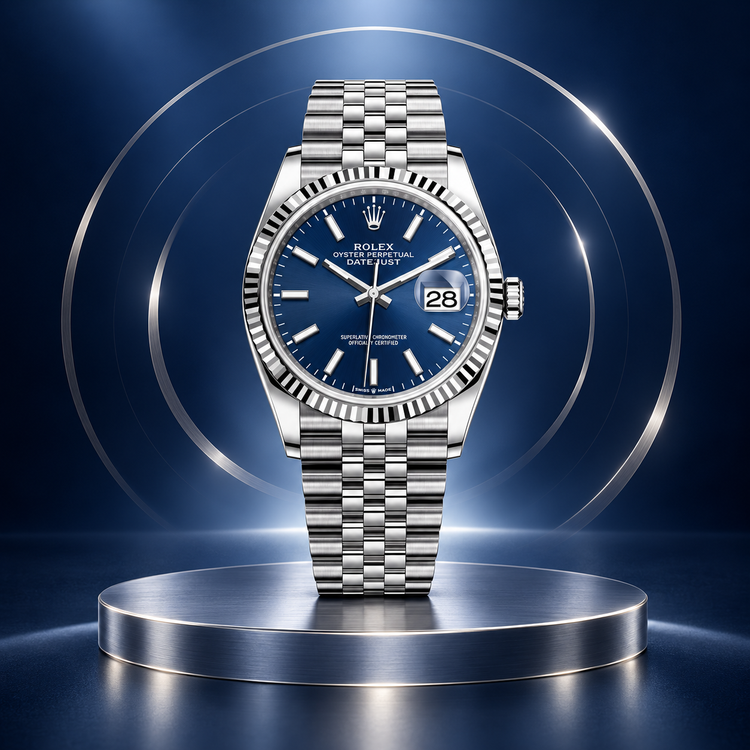 Replica Rolex Datejust con quadrante blu e bracciale Jubilee, immagine della collezione