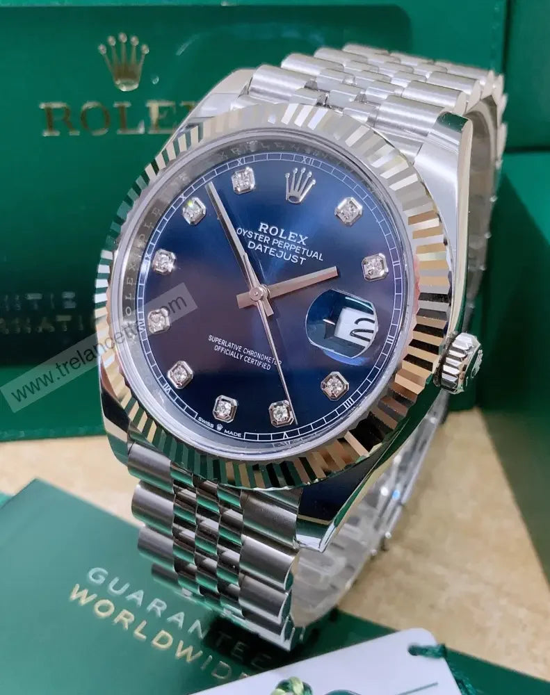 Repliche Rolex Datejust 36mm blu con brillantini - Trelancette