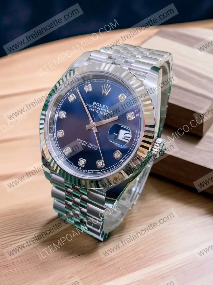 Datejust 36Mm Acciaio Blu Con Brillantini Orologi Da Polso