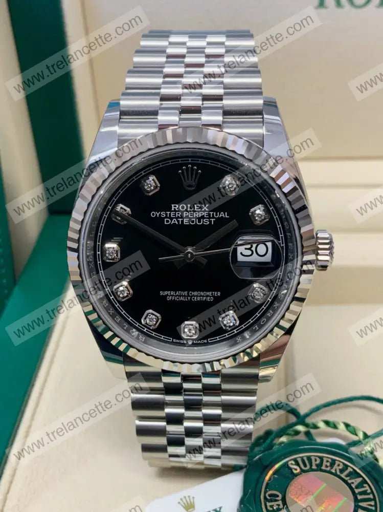 Datejust 36Mm Acciaio Nero Con Brillantini Orologi Da Polso