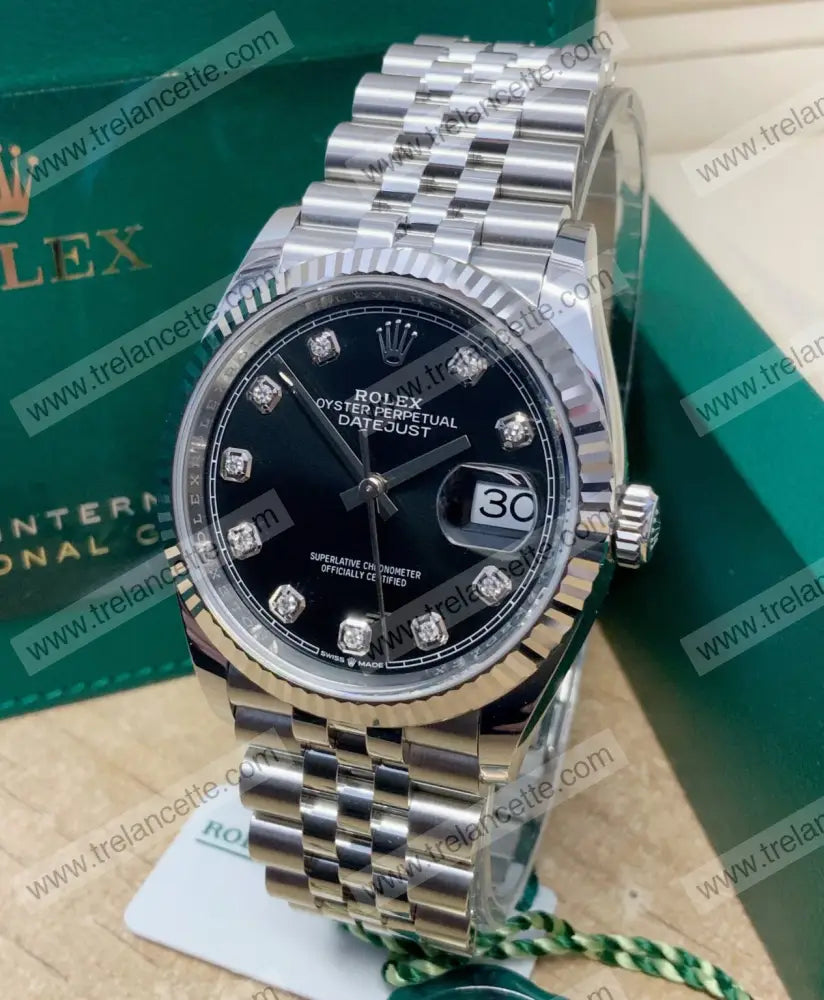 Datejust 36Mm Acciaio Nero Con Brillantini Orologi Da Polso