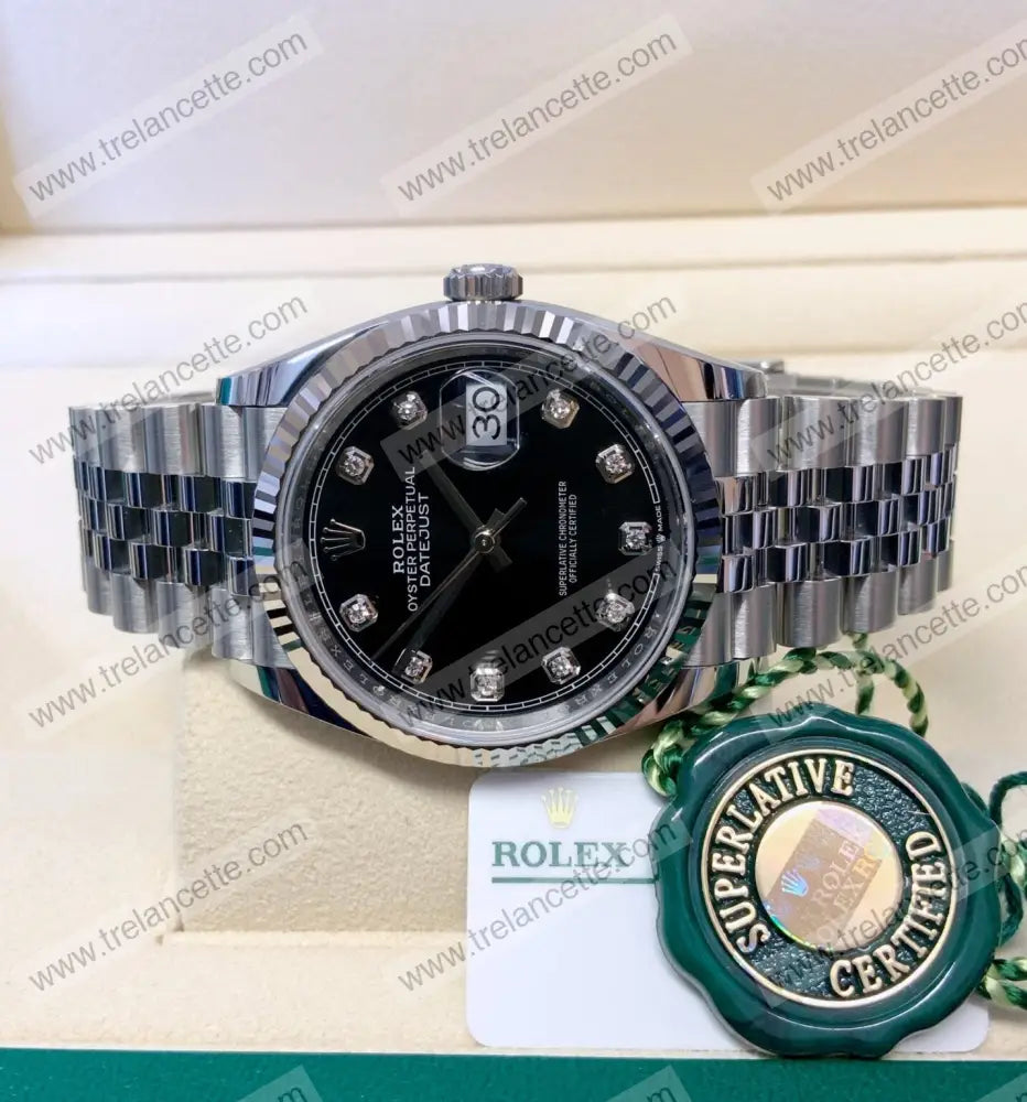 Datejust 36Mm Acciaio Nero Con Brillantini Orologi Da Polso