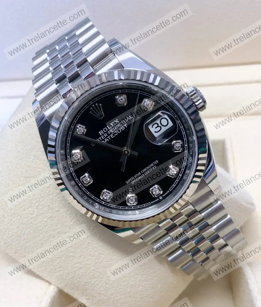 Datejust 36Mm Acciaio Nero Con Brillantini Orologi Da Polso