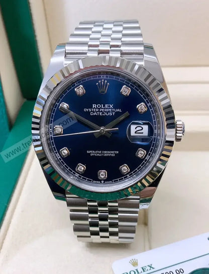 Repliche Rolex Datejust 36mm blu con brillantini - Trelancette