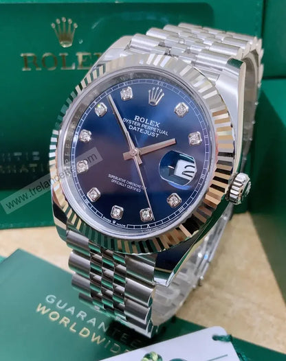 Repliche Rolex Datejust 36mm blu con brillantini - Trelancette