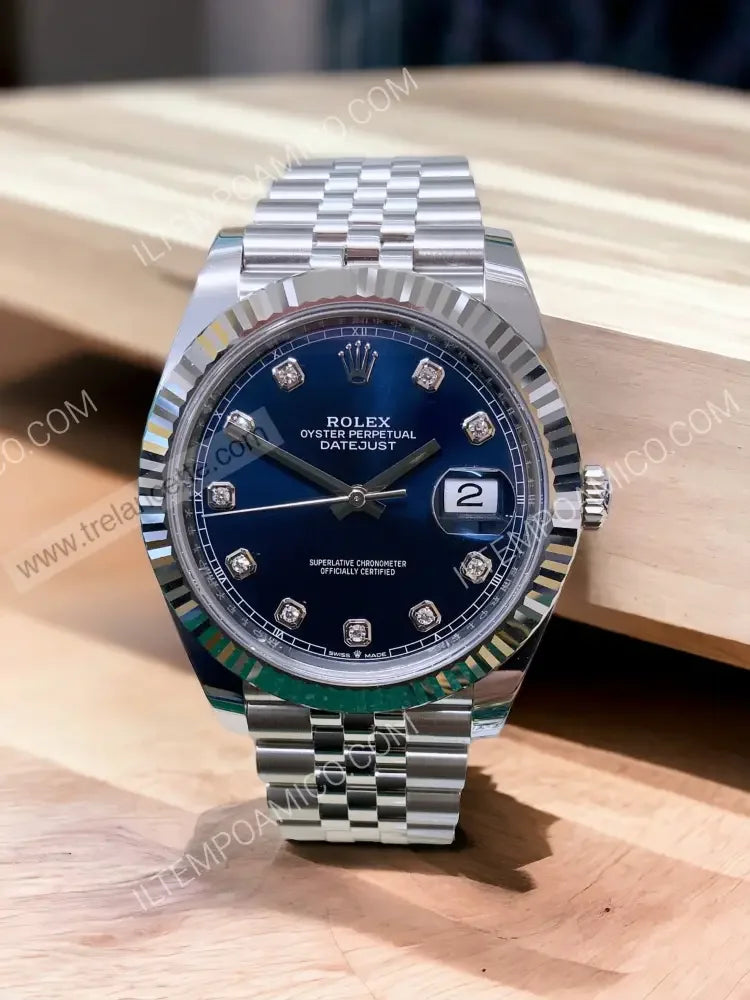 Repliche Rolex Datejust 36mm blu con brillantini - Trelancette