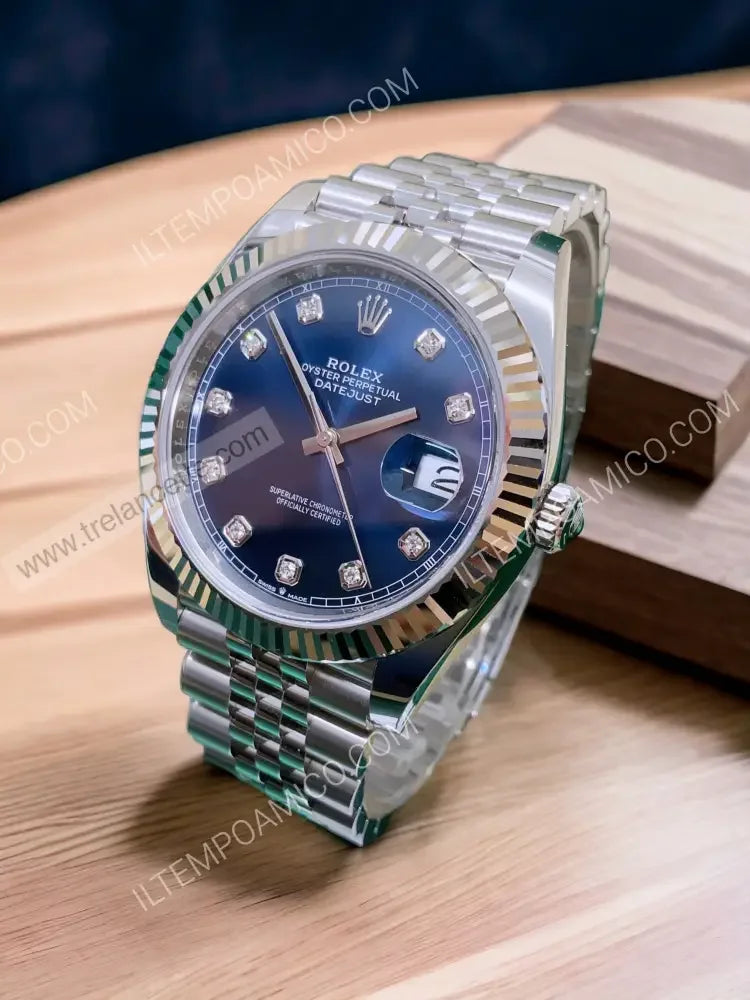 Repliche Rolex Datejust 36mm blu con brillantini - Trelancette