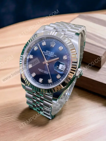 Repliche Rolex Datejust 36mm blu con brillantini - Trelancette