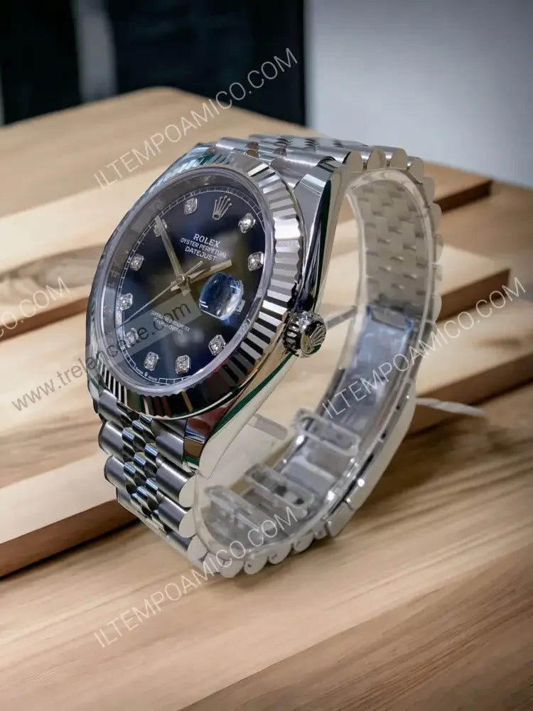 Repliche Rolex Datejust 36mm blu con brillantini - Trelancette