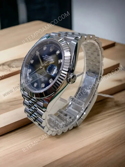 Repliche Rolex Datejust 36mm blu con brillantini - Trelancette
