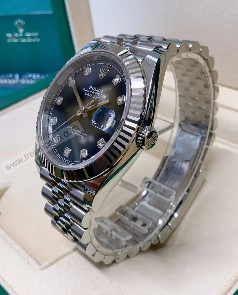 Repliche Rolex Datejust 36mm blu con brillantini - Trelancette